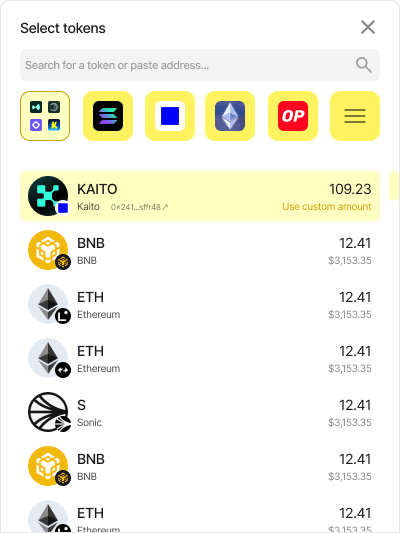 Select tokens to sweep